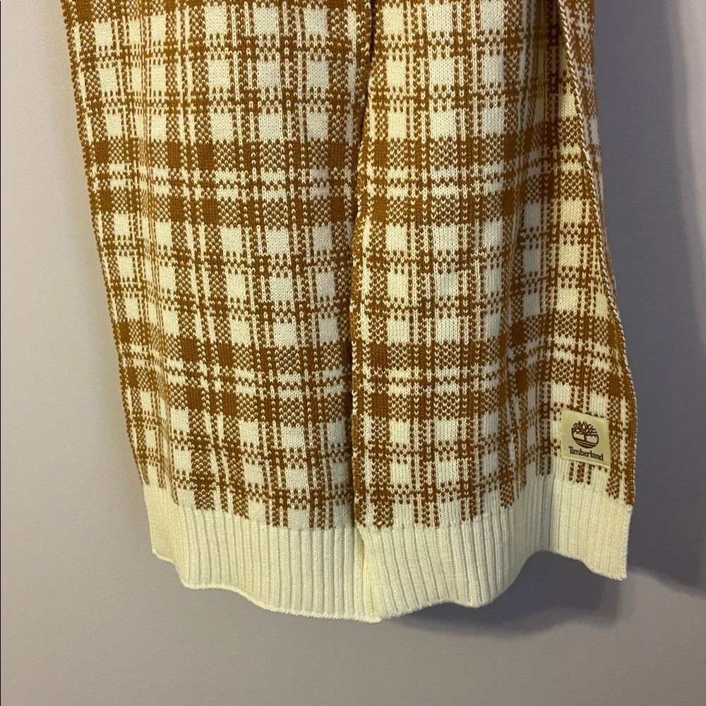 Timberland Tan Brown Cream Windowpane Plaid Knit Scarf